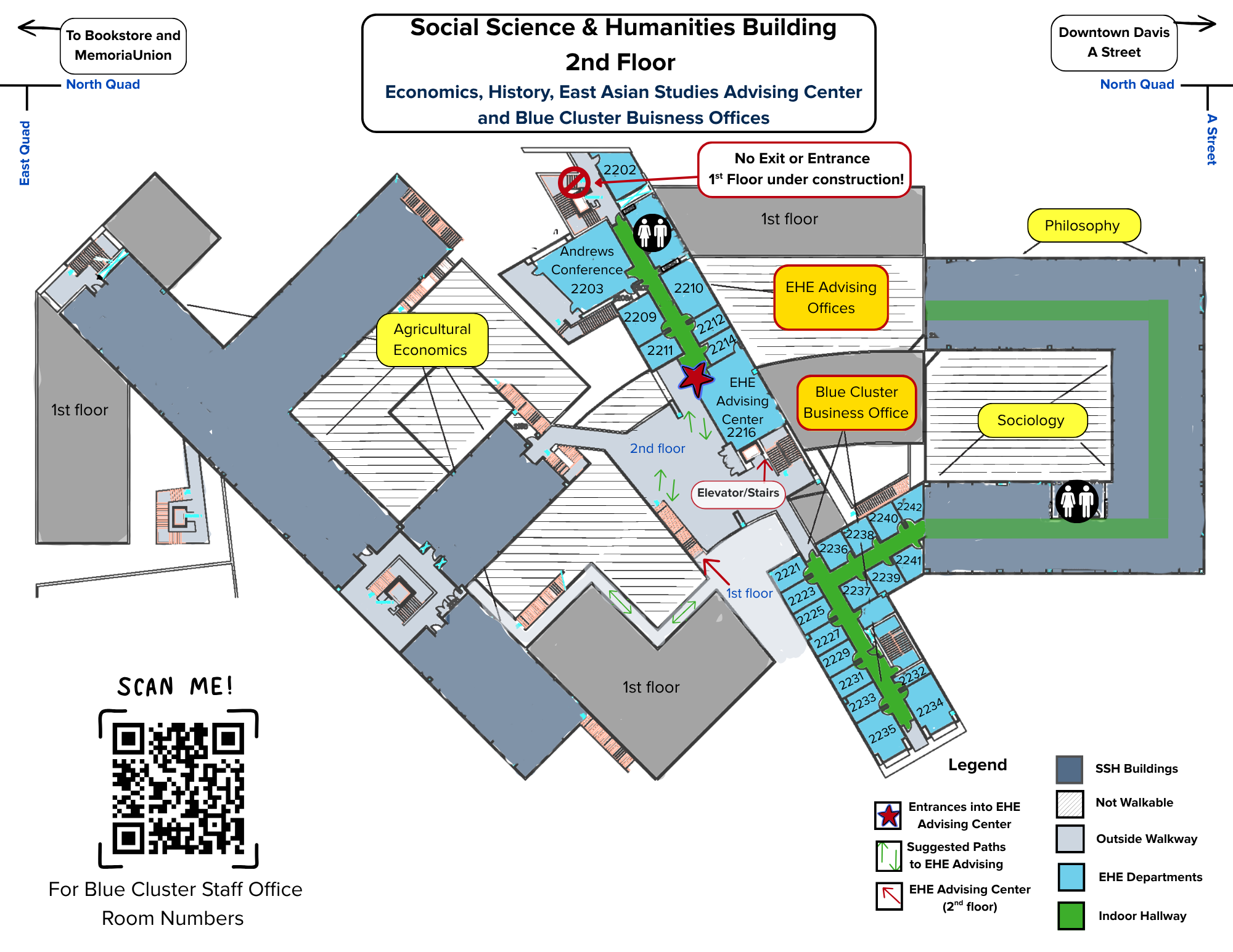 Map of the 2nd Floor in Social Science and Humanities Building at UC Davis
