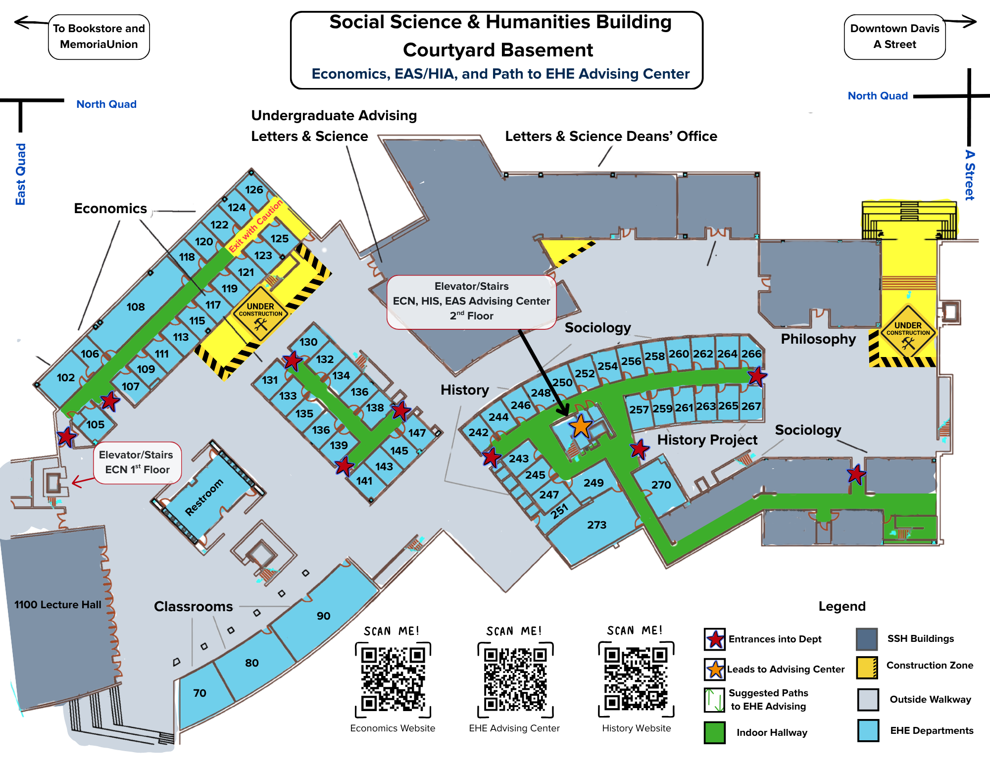 Map of the Basement/Courtyard in Social Science and Humanities Building at UC Davis