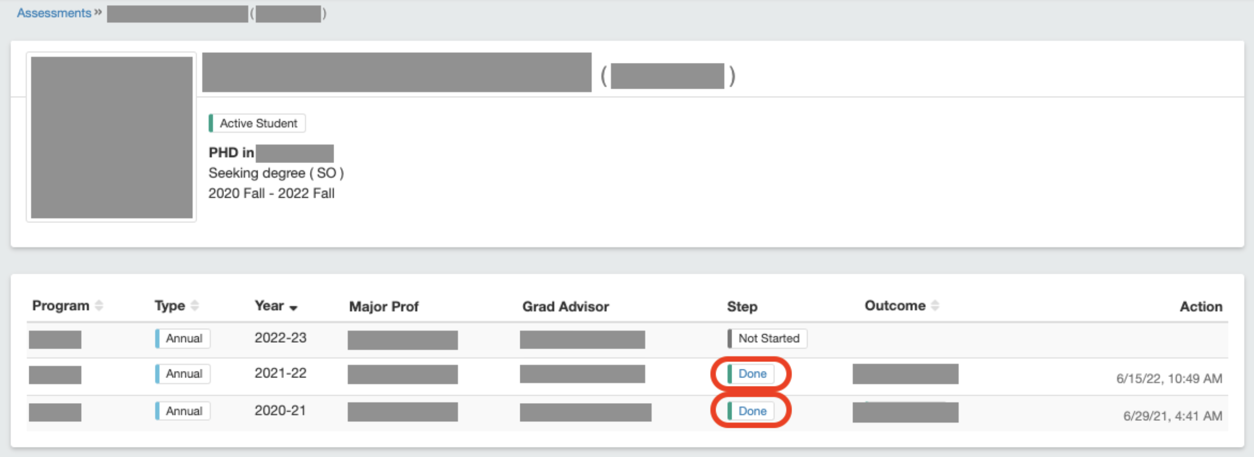 A screenshot illustrating the suggestion to click the "Done" button to see past SPAs.