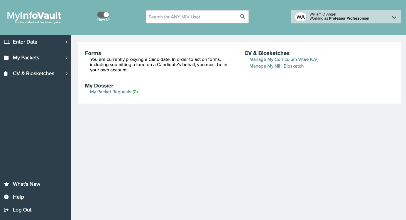 A screenshot of the New UI in MIV
