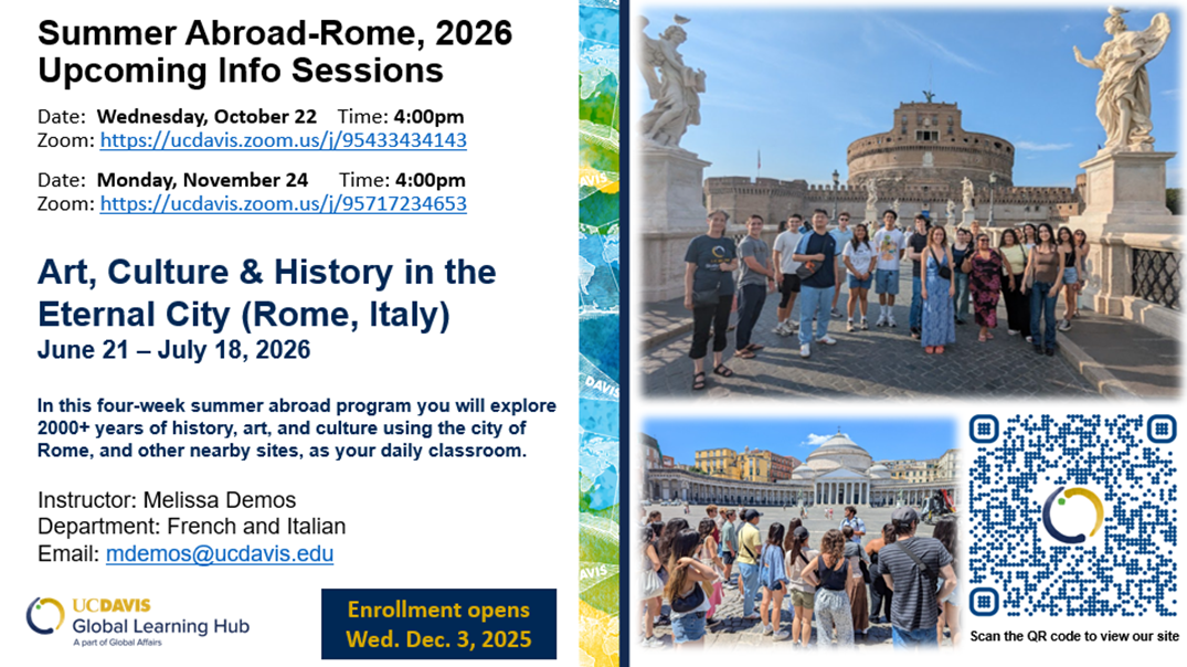 White flyer for Rome Study Abroad 2026 Information Sessions 