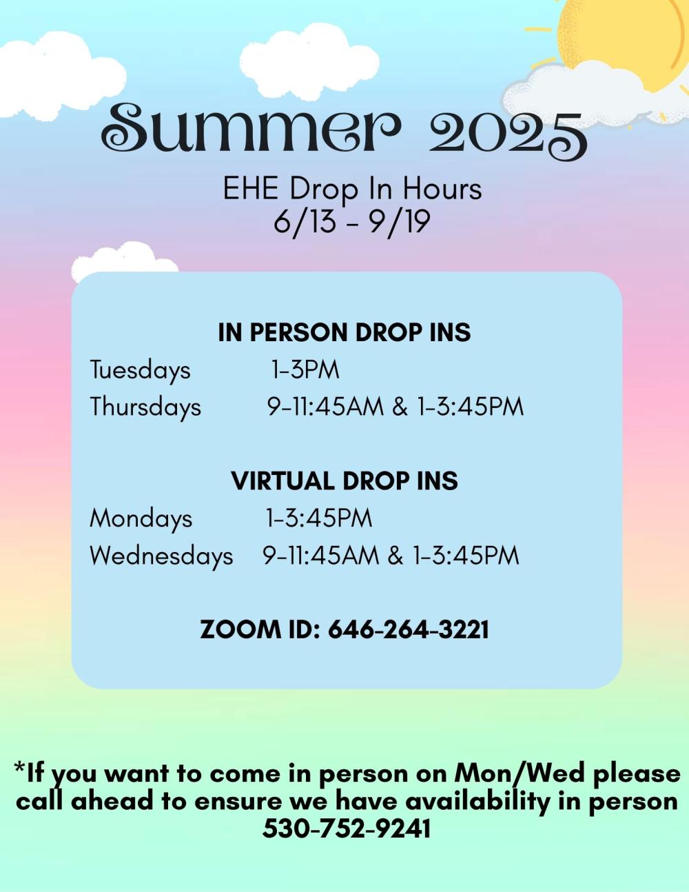 Summer Drop In Hours