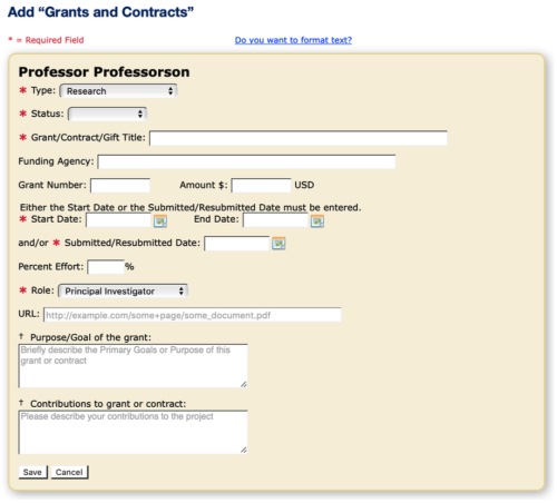 A screenshot of the "Add Grants and Contracts" window in MIV.