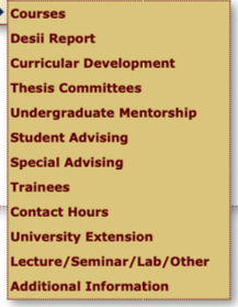 A screenshot of the Teaching drop-down options.