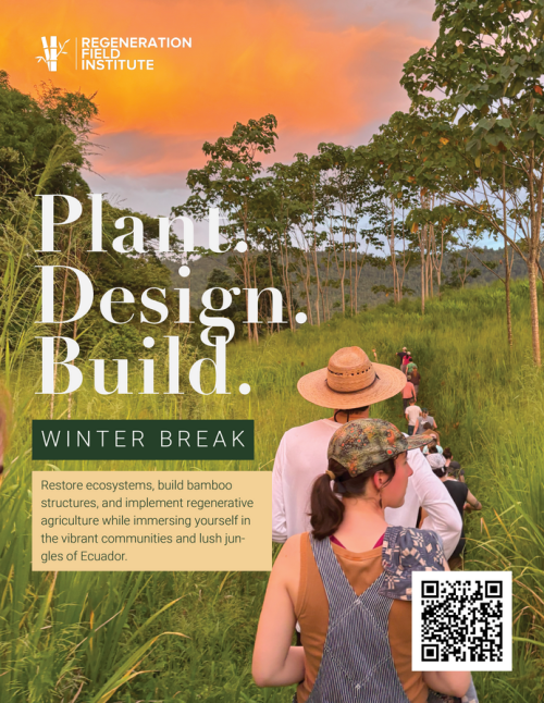 Flyer with sunset picture background for regeneration field institute winter break opportunity