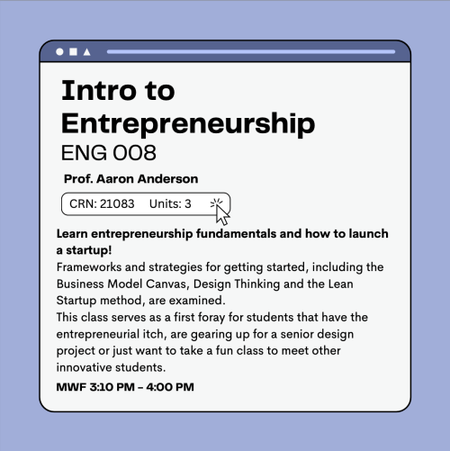 Flyer for Intro to Entrepreneurship Course