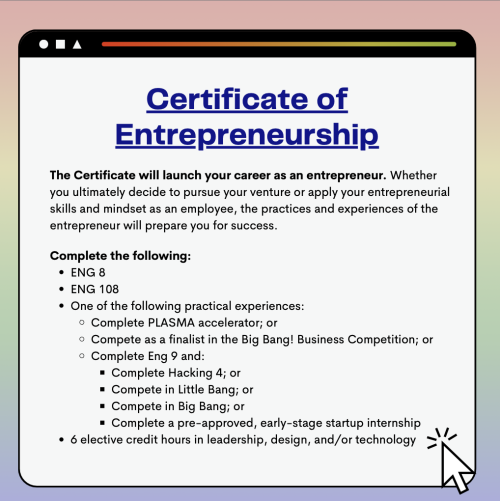 Flyer for Certificate of Entrepreneurship Requirements