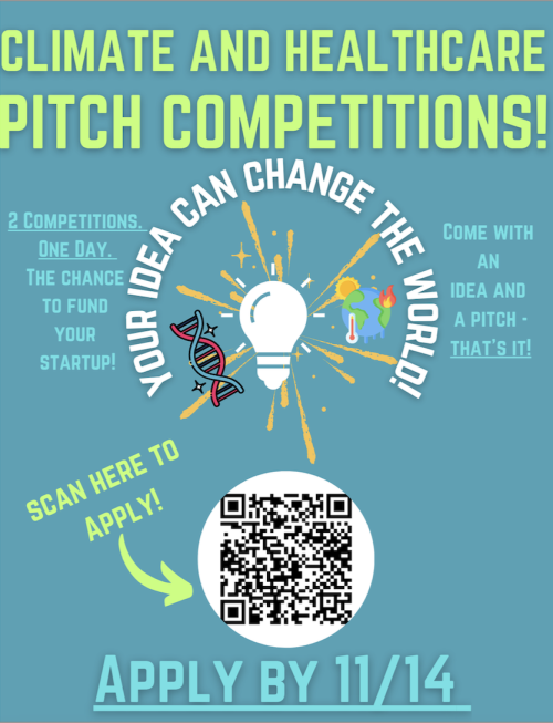 Flyer for Climate and Healthcare Pitch Competitions