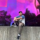 Picture of Thomas Kao in front of the Death Star